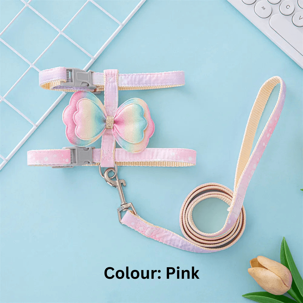 Elegant Butterfly Adjustable Cat Walking Harness and Leash