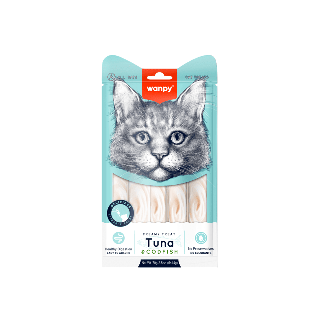Wanpy Creamy Cat Treat Tuna & Cod Fish 70gm (5 Pieces Pack)