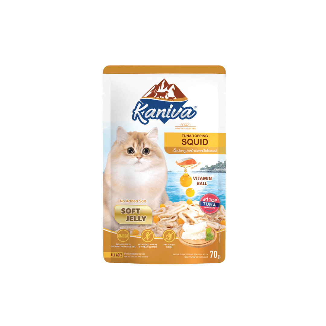 Kaniva Tuna Topping Squid Pouch 70g - Soft Jelly for Adults & Kittens
