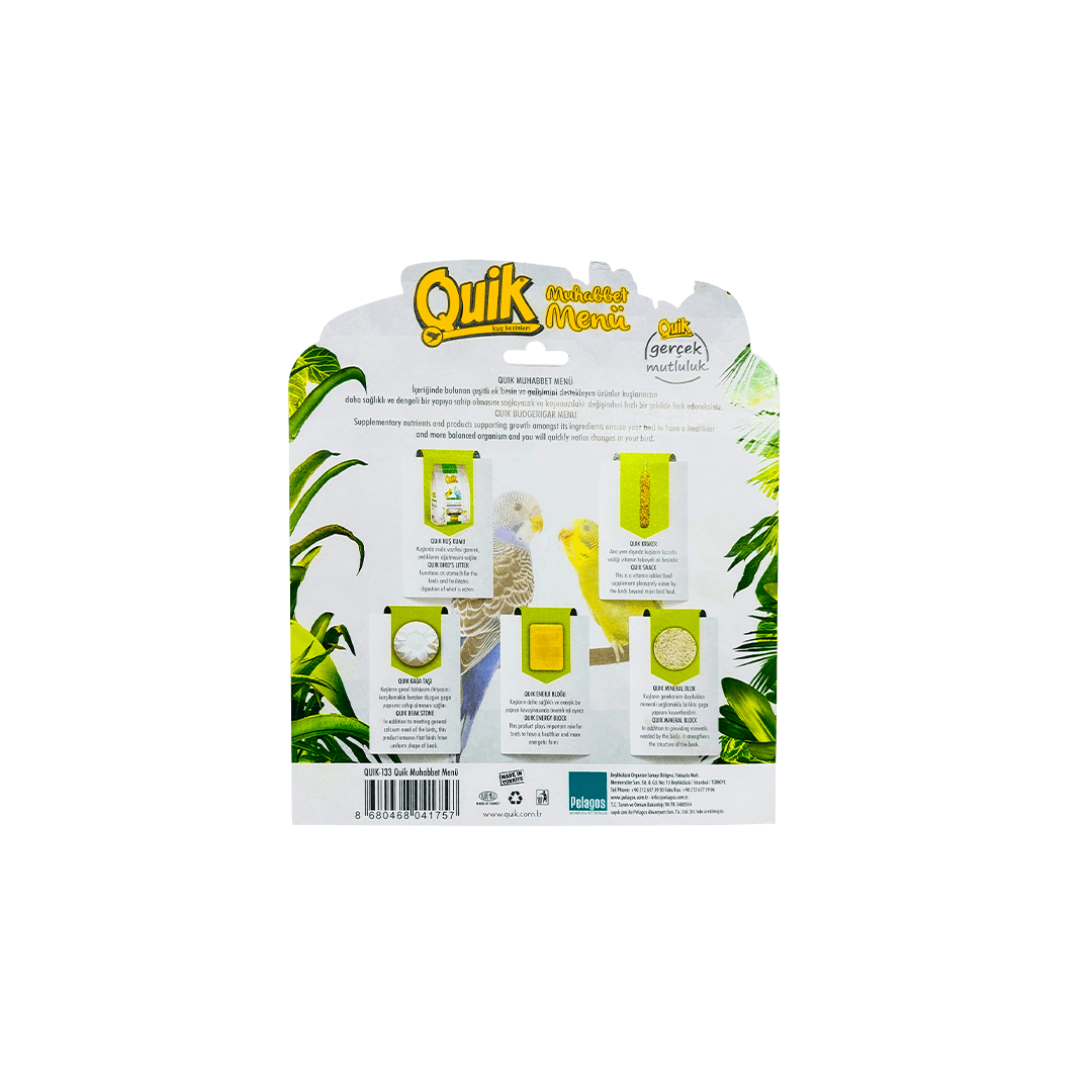 Quik Bird All in One Set: Litter, Snack, Beak Stone, Energy Suppliment, Mineral Suppliment