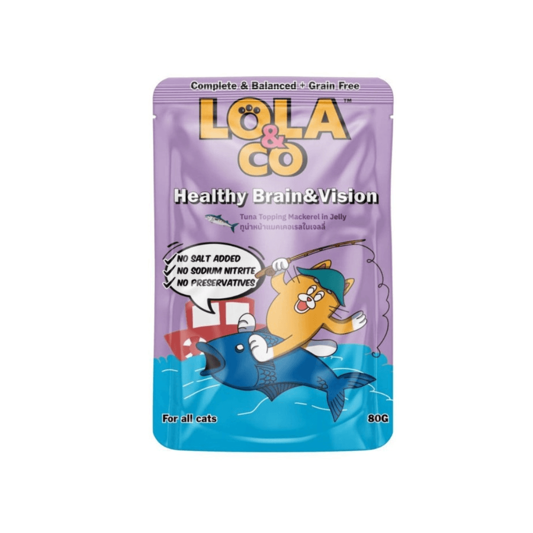 Lola & Co Healthy Brain & Vision Pouch Tuna Topping Mackerel in Jelly for All Cats 80g