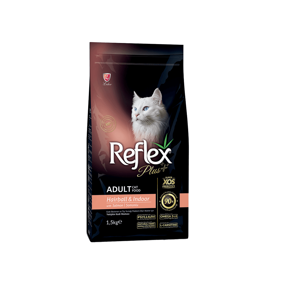 Reflex Plus Adult Cat Food Anti-Hairball and Indoor with Salmon 1.5kg