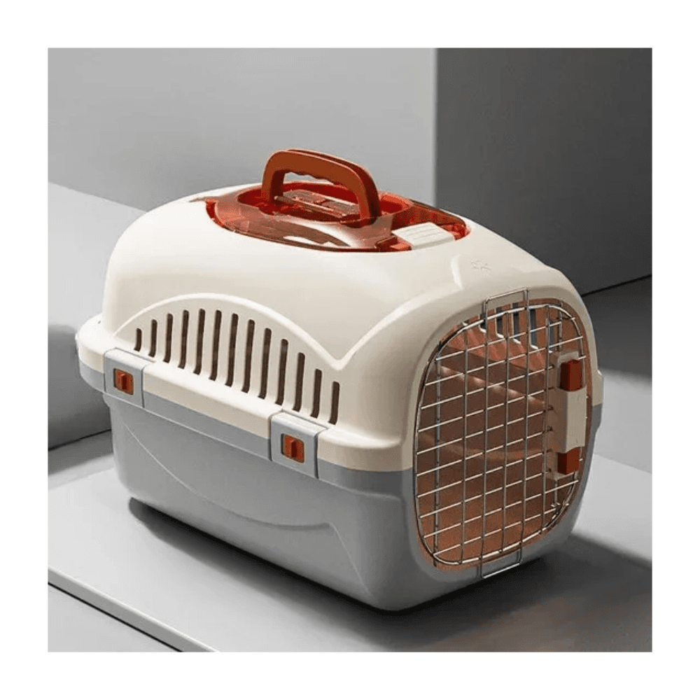 Portable Hard-Sided Pet Carrier Cage with Food Bowl & Secure Locking System