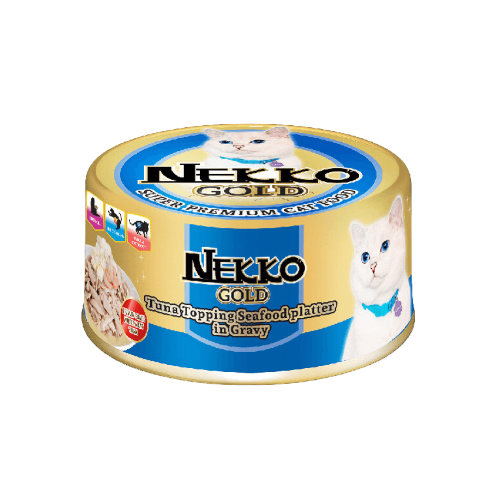 Nekko Gold Canned Tuna Topping Seafood Platter in Gravy 85g