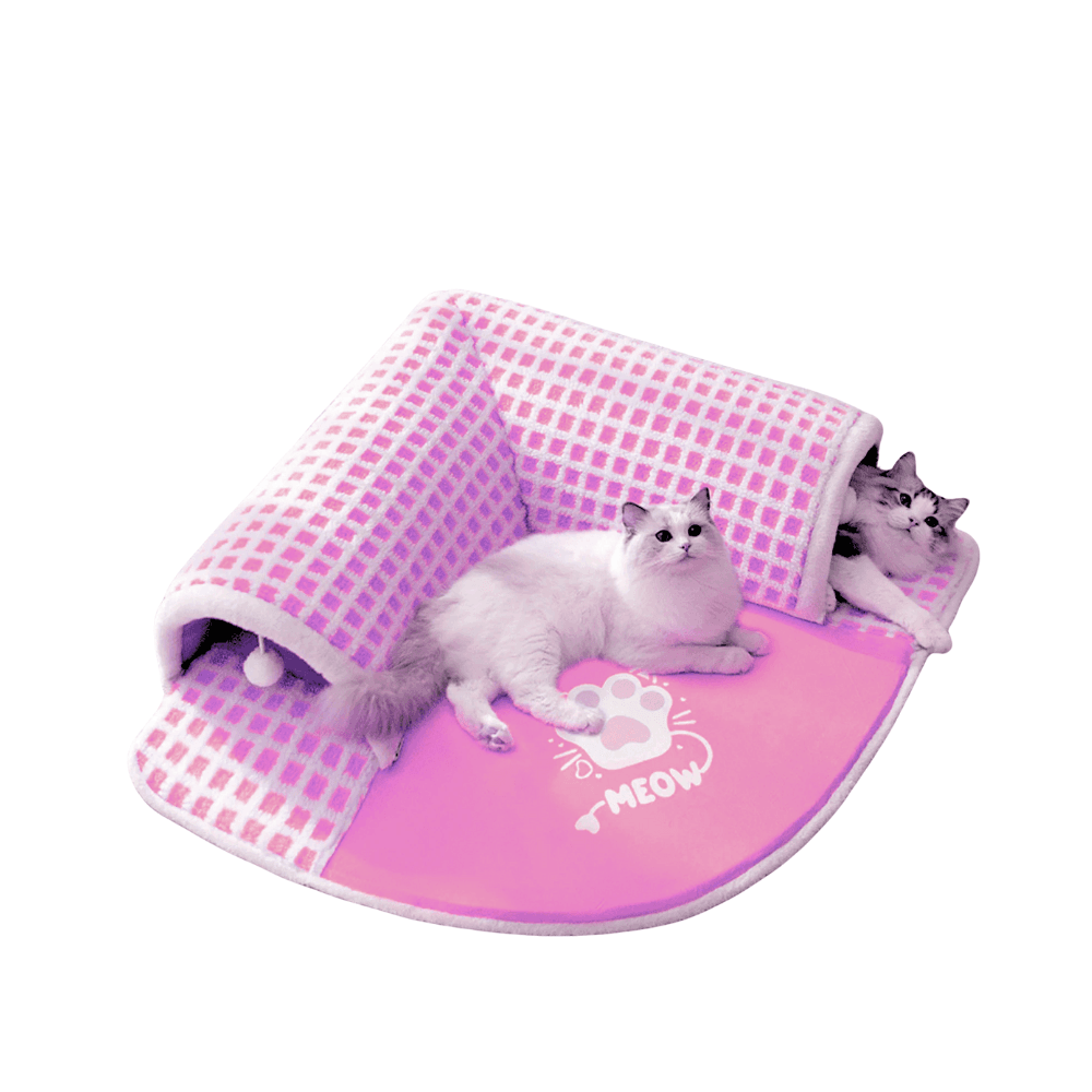 Meow Paw Design Multifunctional 2 in 1 Extensible Cat Tunnel Tube Bed House with Hanging Plush Toy