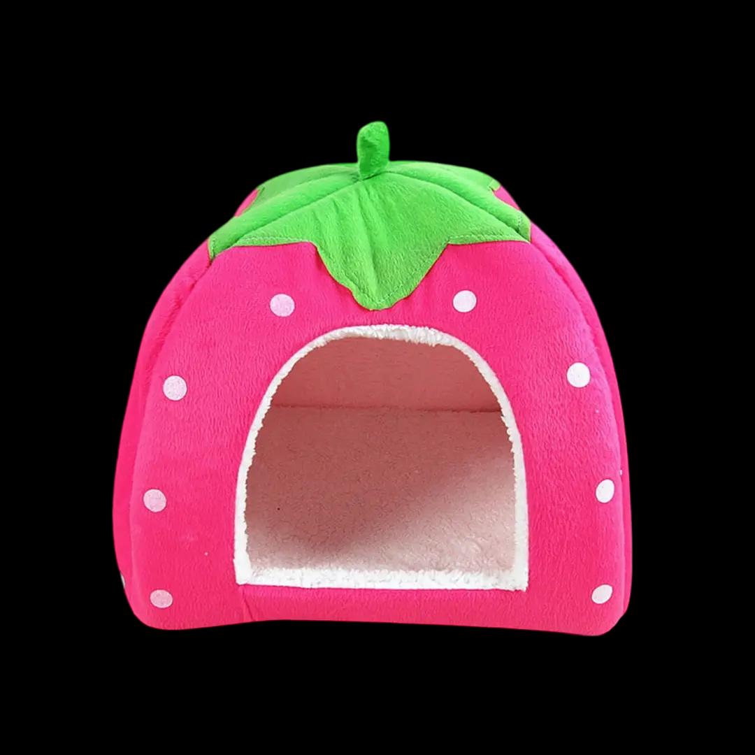 Premium Warm Cotton Foldable Strawberry Cat Bed and House