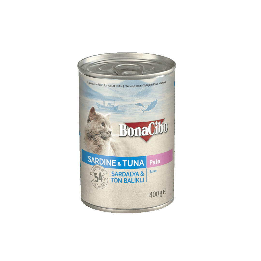 BonaCibo Canned Cat Food Sardine & Tuna Chunks In Jelly 400g