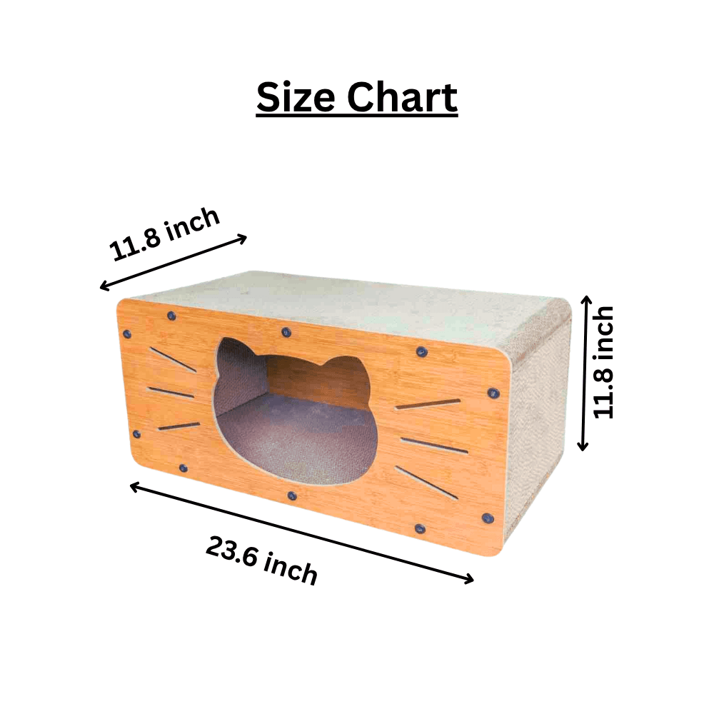 Foldable Wooden Meow-Design Cat Scratcher Box & Scratching Toy House