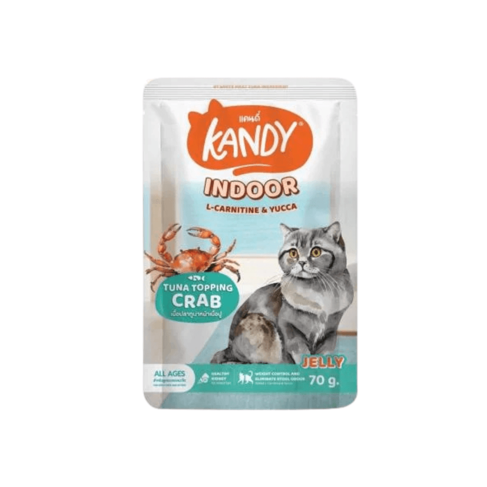 Kandy INDOOR Formula Cat Pouch Tuna Topping Crab in Jelly for All Ages 70g
