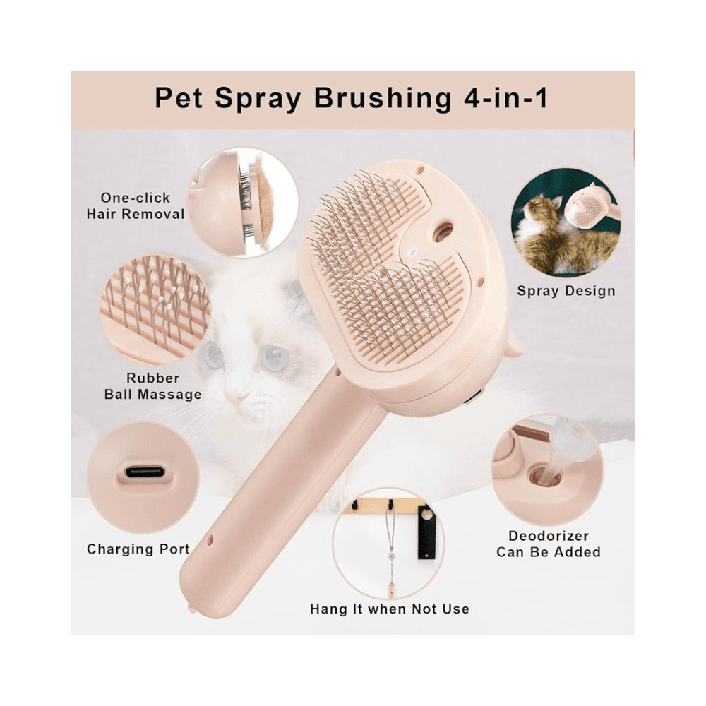 Premium 4 in 1 Self-Cleaning Spray Brush Fur Remover for Long & Short Haired Cats, Dogs & Rabbits