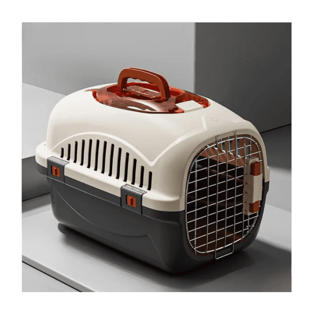 Portable Hard-Sided Pet Carrier Cage with Food Bowl & Secure Locking System