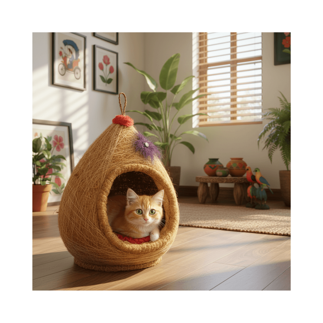 Eco-Friendly Handmade Cat House with Soft Cushion