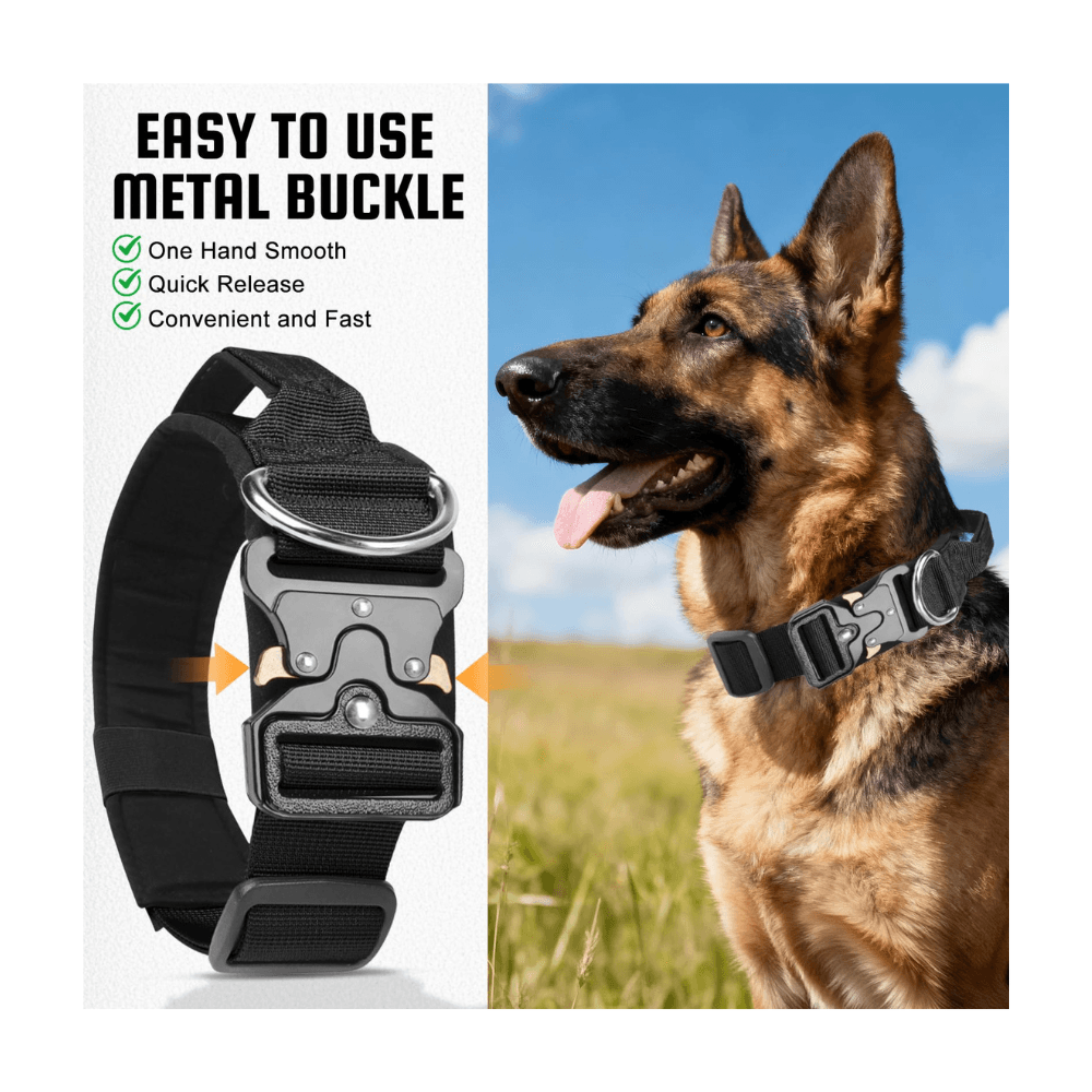 Extra Large Training Dog Tactical Collar with Heavy Duty Metal Buckle with Handle