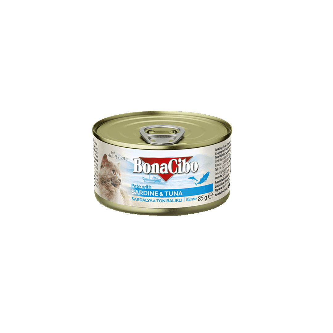 BonaCibo Canned Cat Food Sardine & Tuna Chunks In Jelly Pate 85g