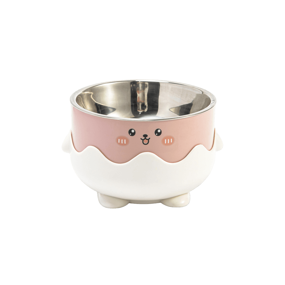 Premium Pet Eggshell Food & Water Bowl Stainless Steel & Plastic Neck Protection