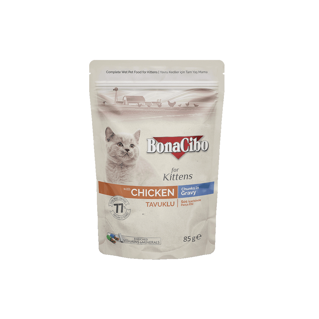 BonaCibo Kitten Pouch Sterilized Chicken Chunks In Gravy 85g