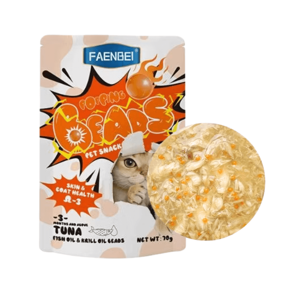Faenbei Cat Snack SKIN & COAT with Fish Oil & Krill Oil Popping Beads with Tuna 70g