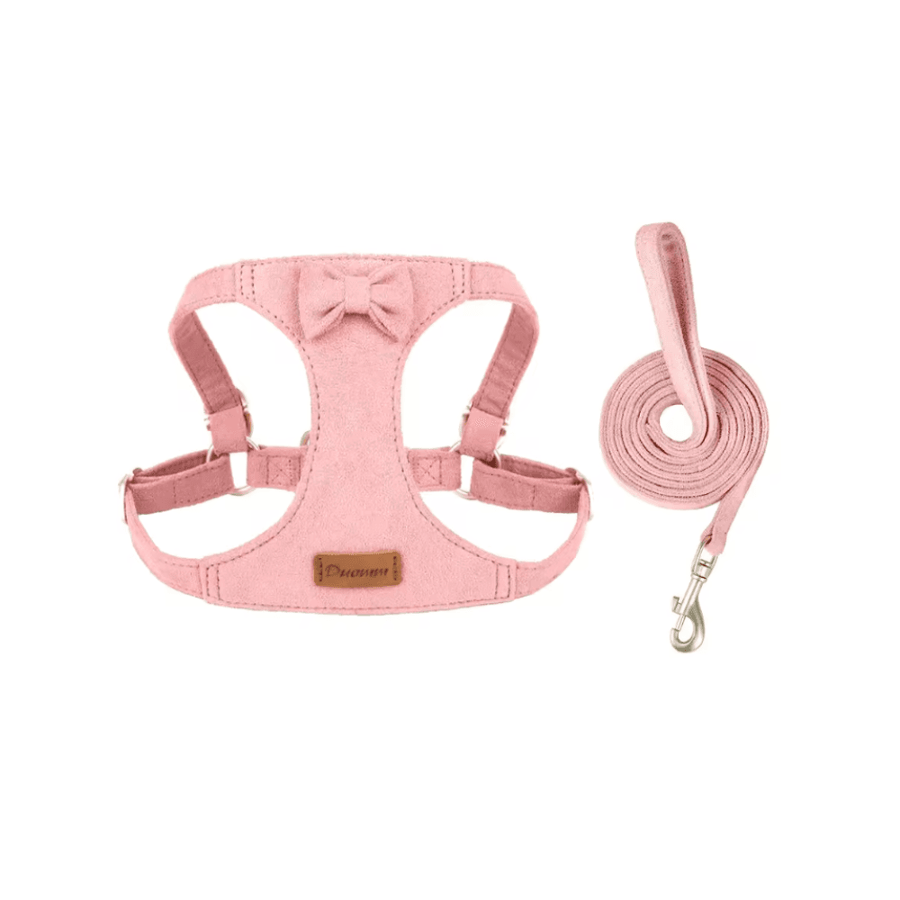 Trendy Premium Suede Leather Pet Harness Leash Set