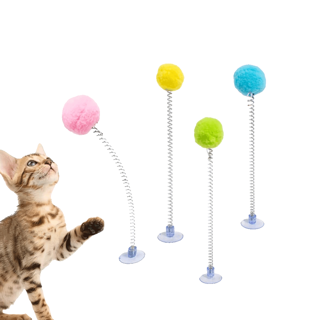 Cat Toy Soft Ball on a Rubber Spring