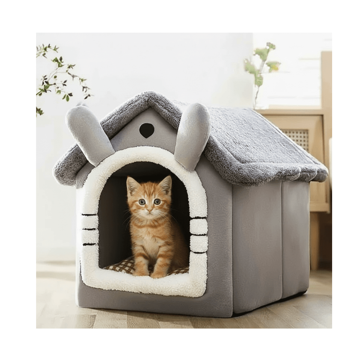 Fluffy Premium Cat House with Removable Washable Cushion