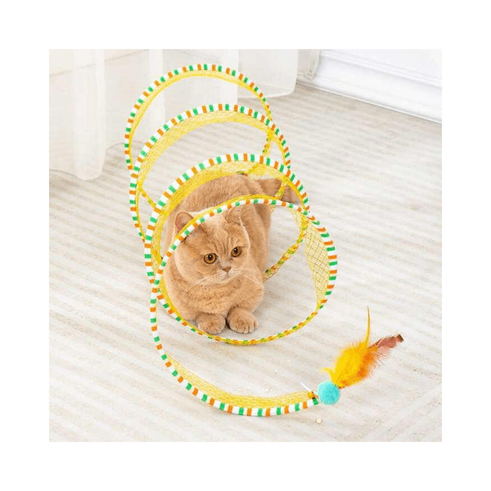 Foldable Self Play Cat Hunting Spiral Tunnel Toy with Plush And Feather
