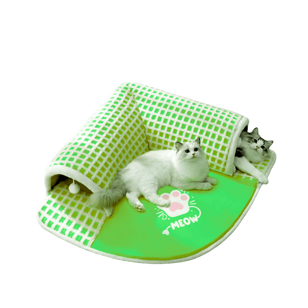 Meow Paw Design Multifunctional 2 in 1 Extensible Cat Tunnel Tube Bed House with Hanging Plush Toy