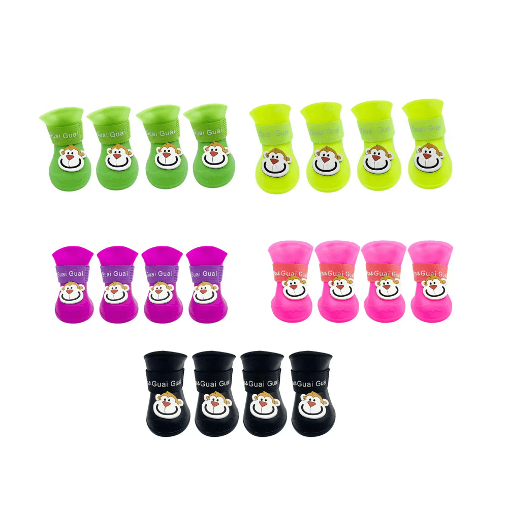 4 Pieces Premium Waterproof Pet Shoes Anti-slip Rain Boots Footwear