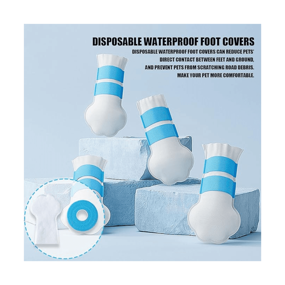 20 Pieces Set Waterproof Disposable Dog Shoes Paw Protector with Self Adhesive Bandage