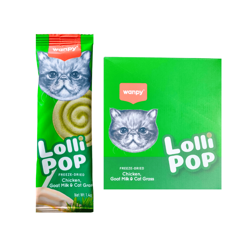 Wanpy Freeze Dried Swirlpop Cat Treat Lollipop with Chicken, Goat Milk & Cat Grass 10×1.4gm