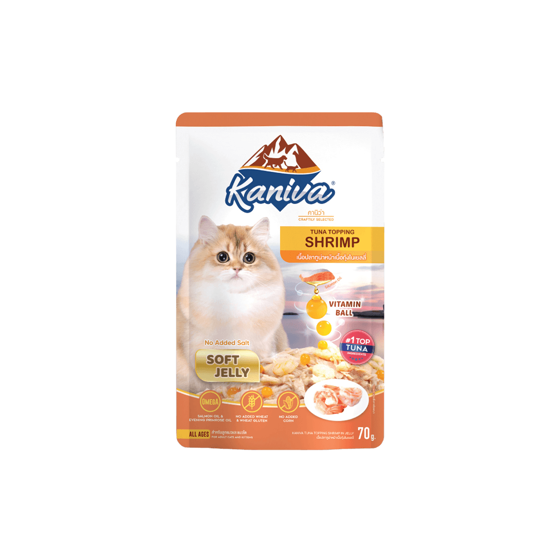 Kaniva Tuna Topping Shrimp Pouch 70g - Soft Jelly for Adults & Kittens