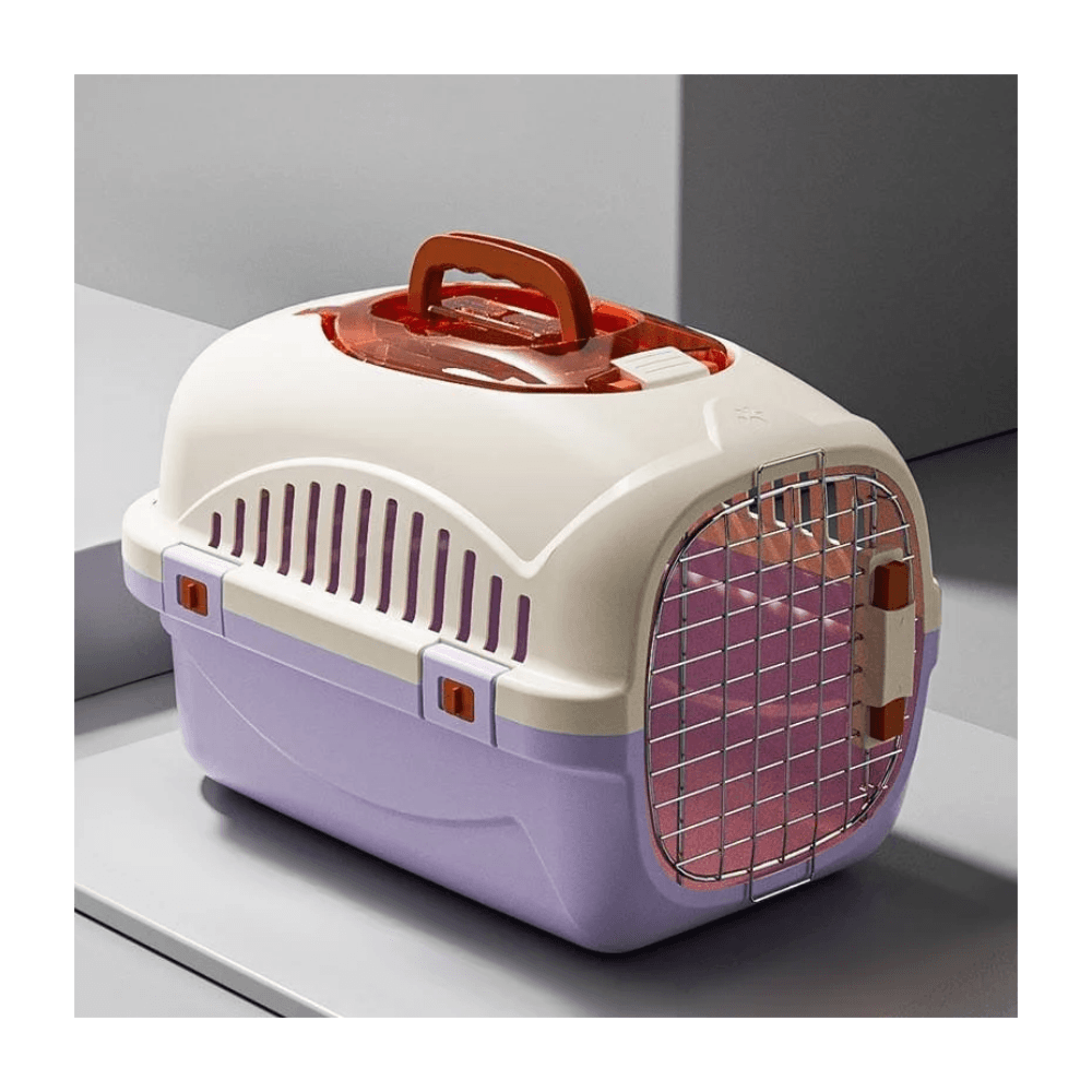 Portable Hard-Sided Pet Carrier Cage with Food Bowl & Secure Locking System