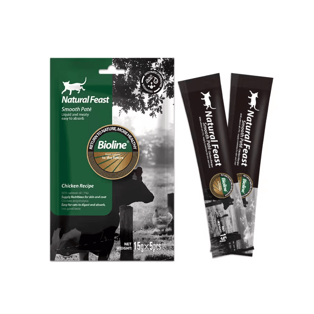 Bioline Natural Feast Smooth Pate Cat Treat Chicken Recipe 15g*5