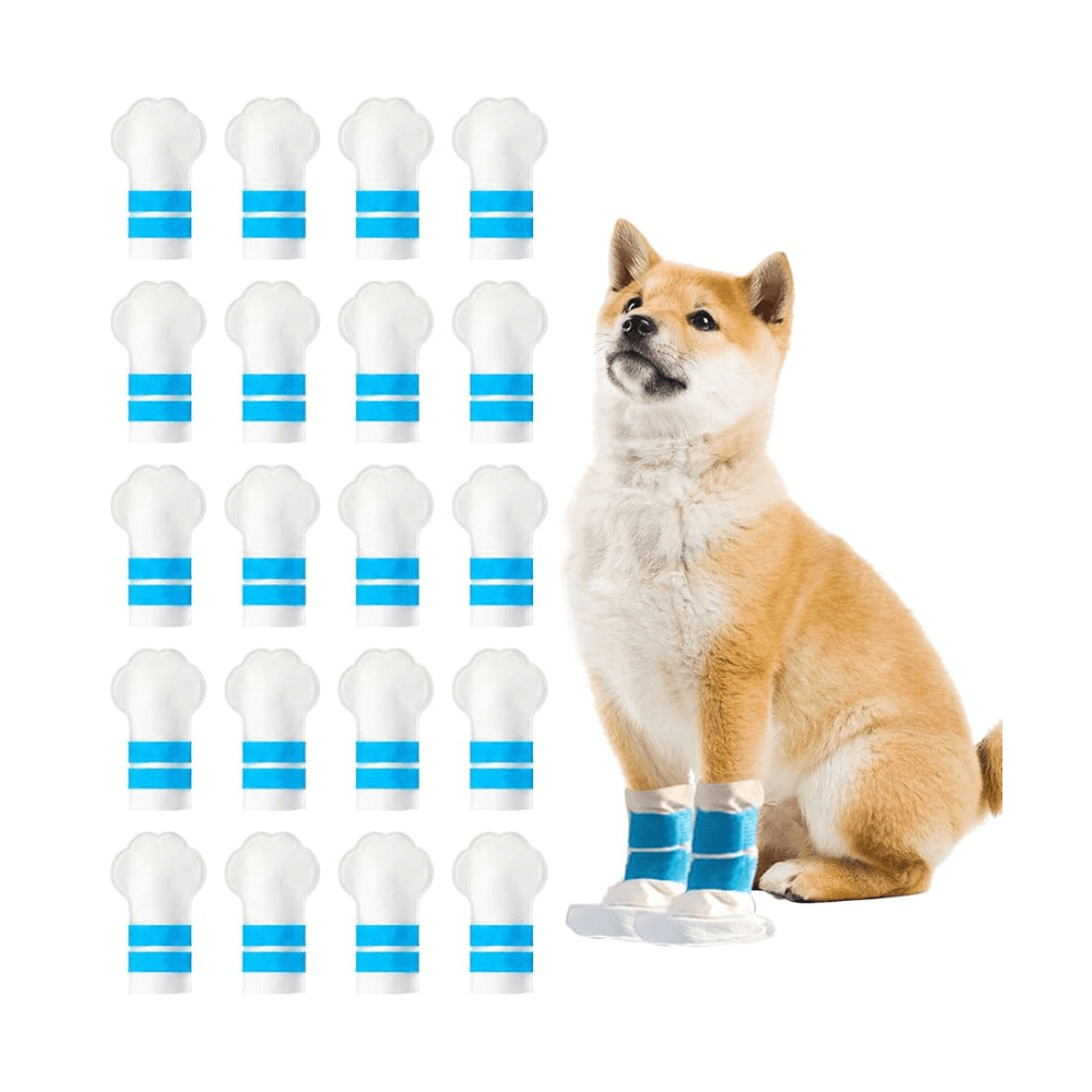 20 Pieces Set Waterproof Disposable Dog Shoes Paw Protector with Self Adhesive Bandage
