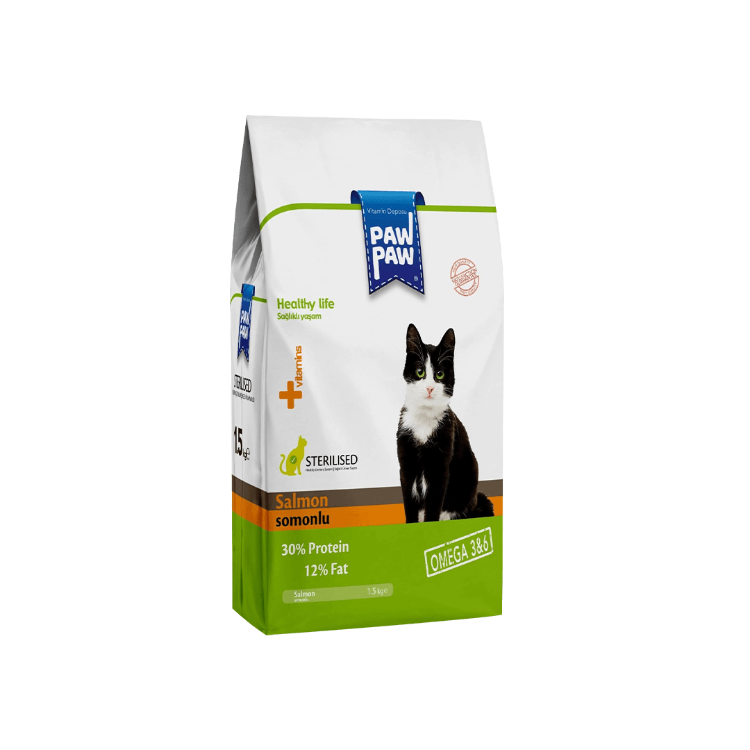 Paw Paw Adult Dry Cat Food Sterilised Salmon 1.5kg