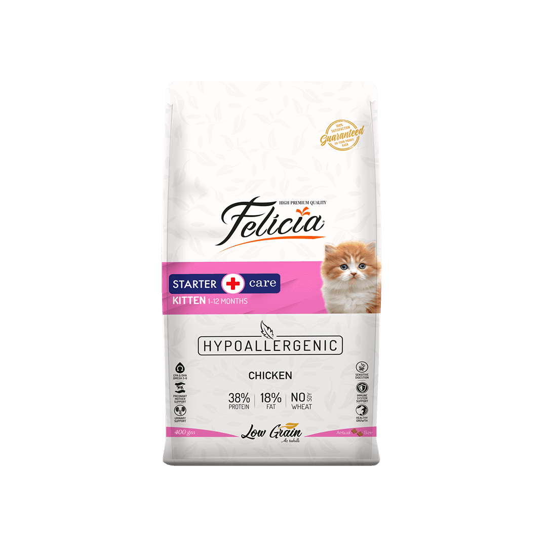 Felicia Low Grain Dry Cat Food Starter Care Kitten Chicken 400gm