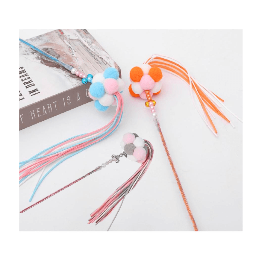 Colourful Cat Stick Teaser Toy with Bell & Multiple Balls