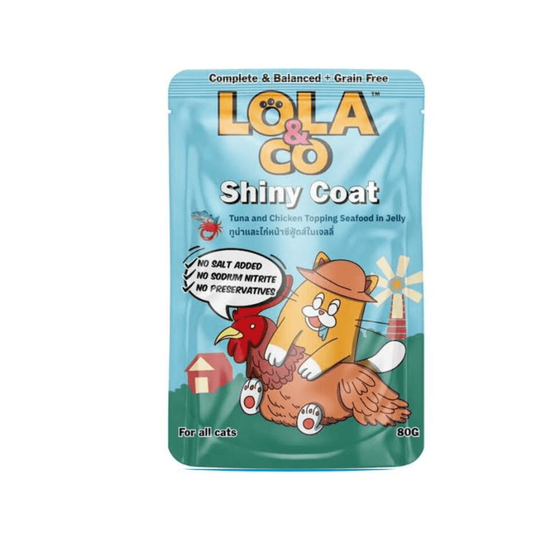 Lola & Co Shiny Coat Pouch Tuna & Chicken Topping Seafood in Jelly for All Cats 80g