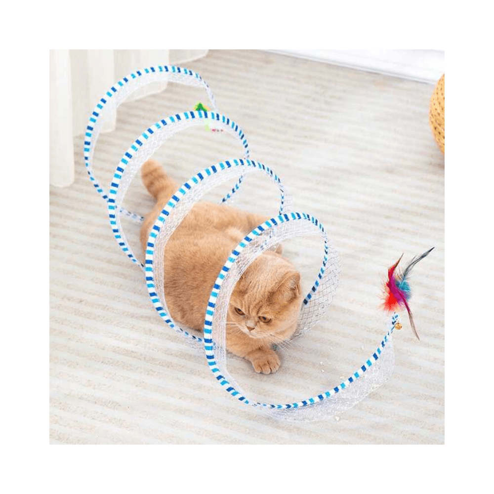 Foldable Self Play Cat Hunting Spiral Tunnel Toy with Plush And Feather