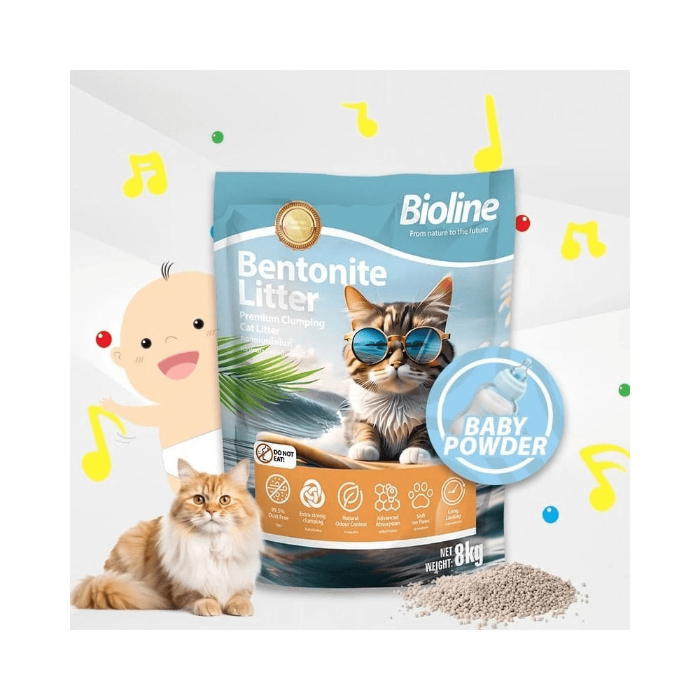 Bioline Premium Bentonite Cat Litter Baby Powder 8kg