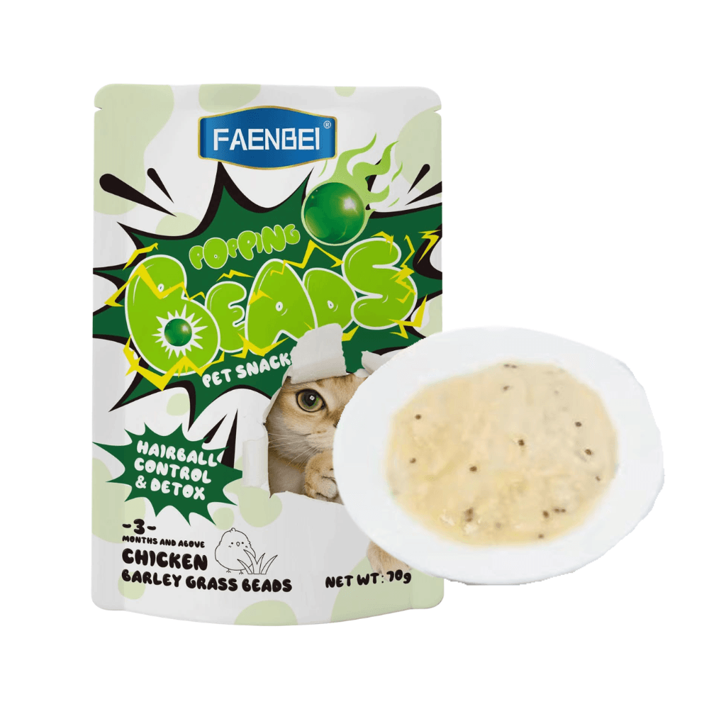 Faenbei Cat Snack HAIRBALL CONTROL & Detox with Barley Grass Popping Beads with Chicken 70g
