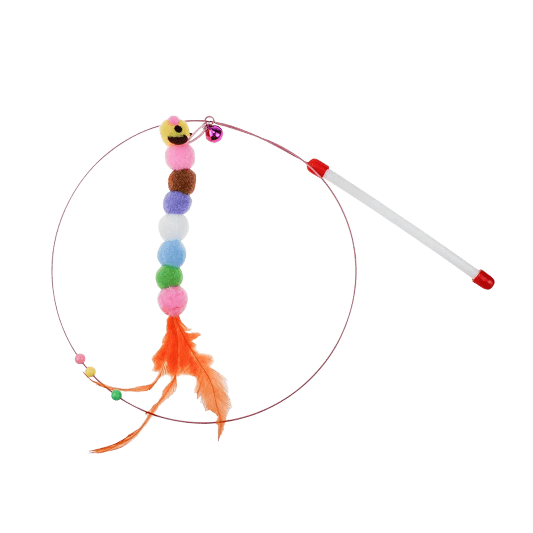 Cat Toy Feather Stick Teaser Toys Long Ball with Bell