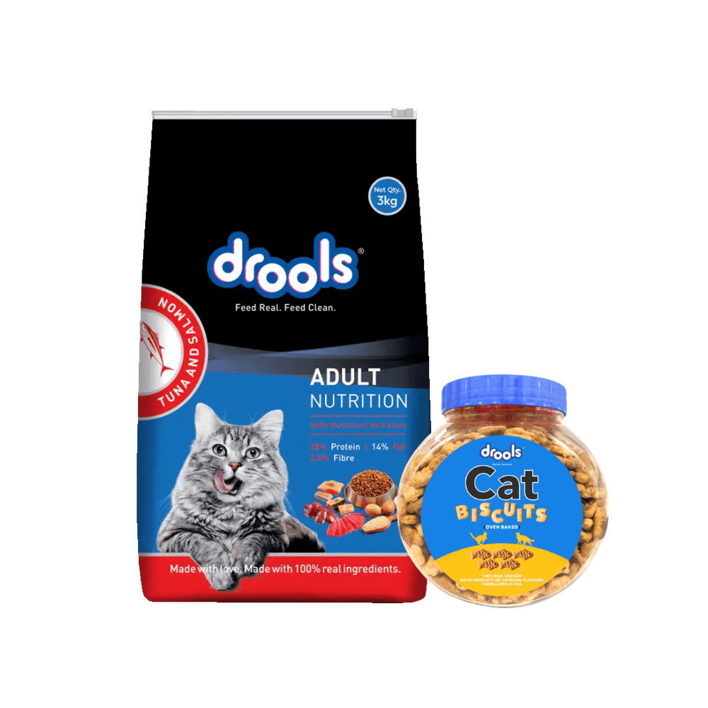 Drools Adult Cat Food Tuna & Salmon 3kg (Free 110g Cat Biscuits)