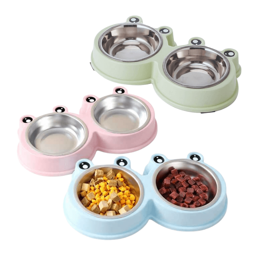 Frog Eye Stainless Steel Pet Double Bowl for Cat and Dog